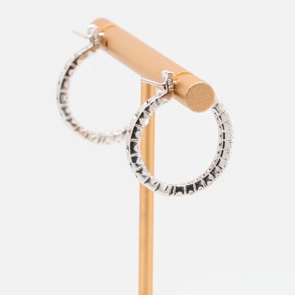 Vintage Sterling Silver Round White CZ Hoop Earrings - Picture 6 of 7